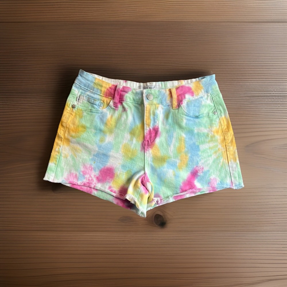 Judy Blue Tie Dye Mid Rise Stretch Cut Off Shorts Size M 30" Waist 3 1/2" Inseam